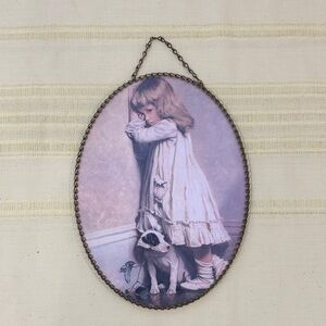 Vintage Style Oval Wall Art with Girl and Dog